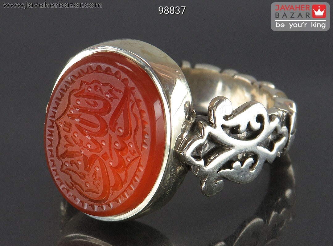 انگشتر نقره عقیق یمنی نارنجی مردانه دست ساز [حسبی الله]